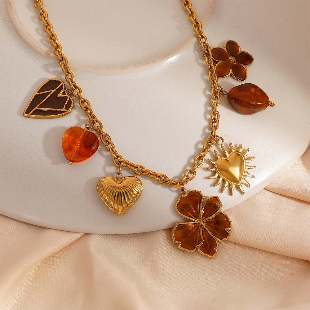 1 Stück Blume Herz Sonne Edelstahl Damen Anhänger Halsketten Bild3