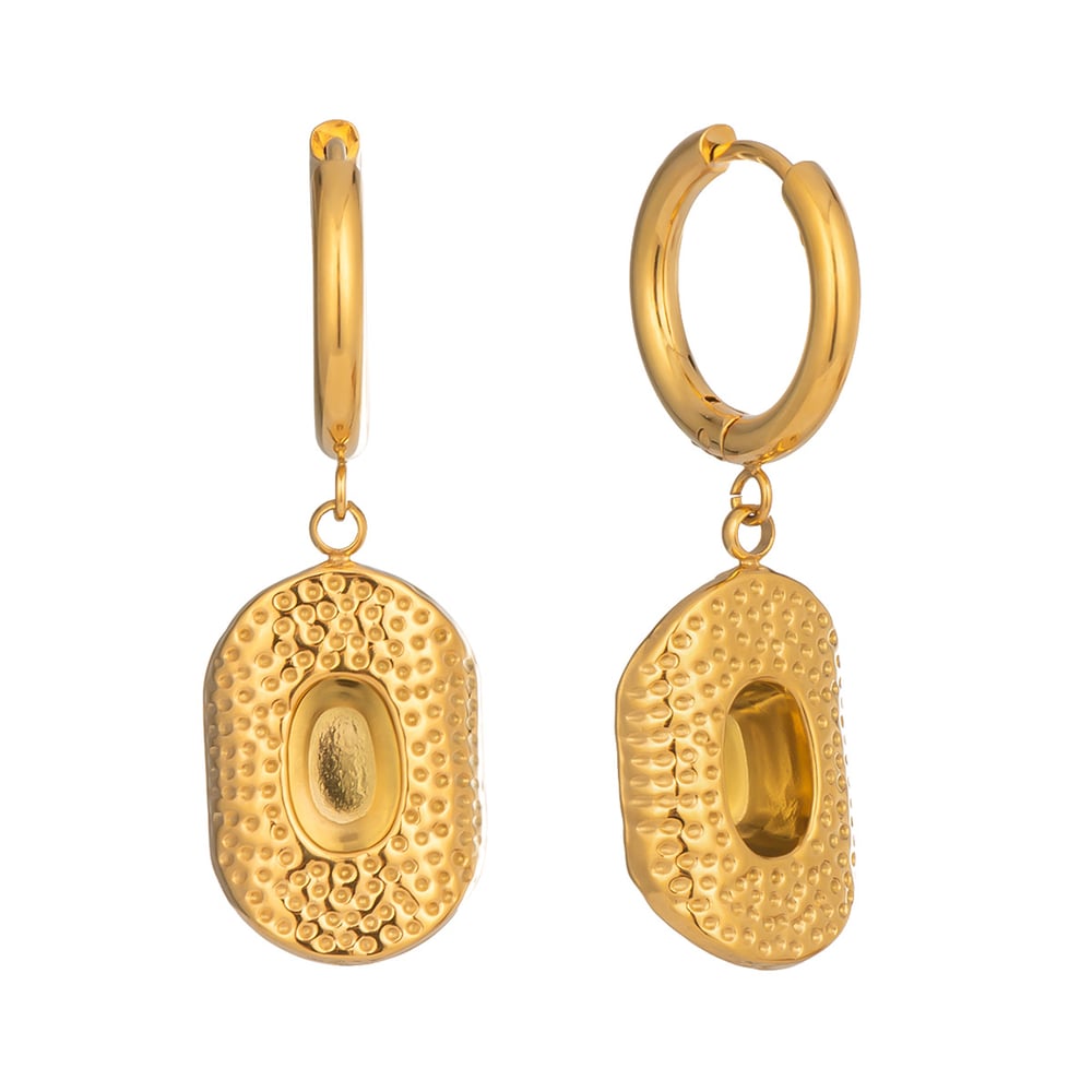 1 Pair Ethnic Hammer Pattern Stainless Steel Gold Color Drop Earrings Picture5
