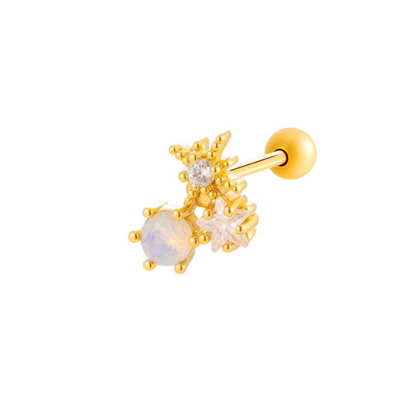 1 Piece Copper Gold Color Zircon Piercing Earring