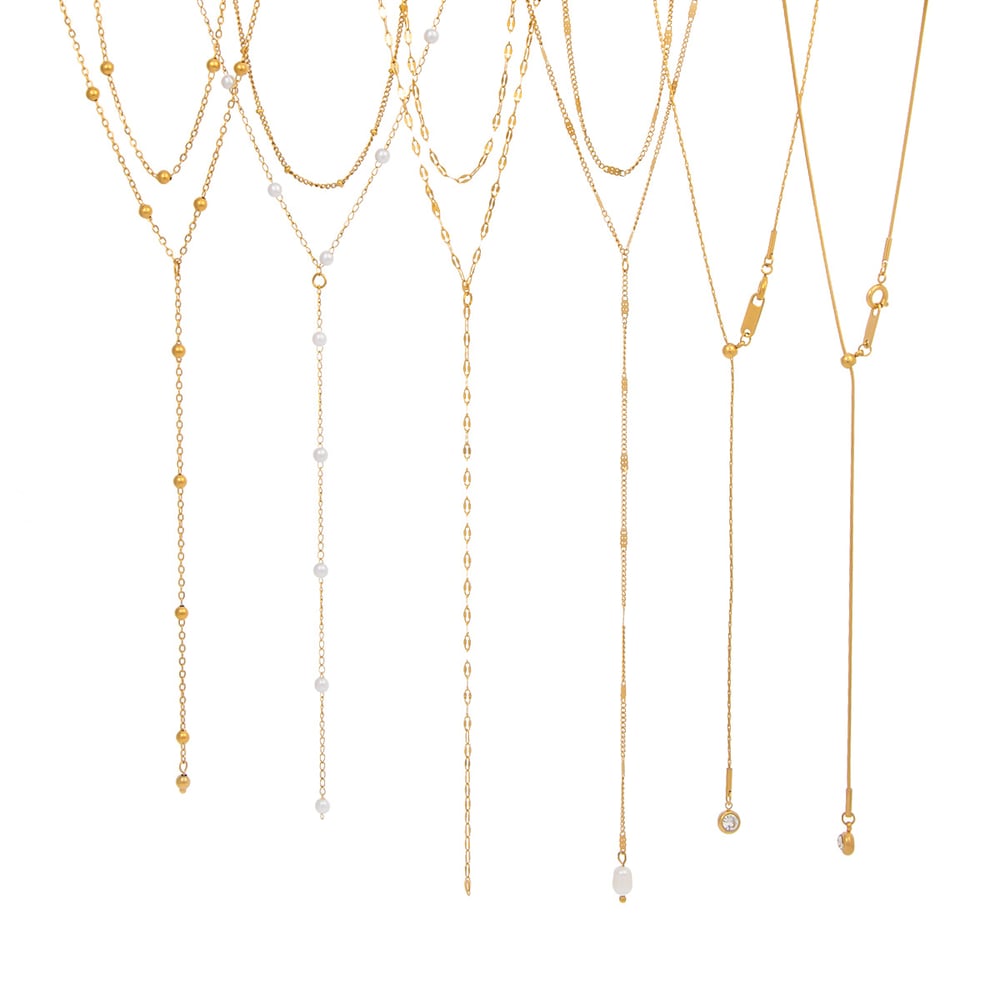 Y-shape Chain Stainless Steel Gold Color Necklaces Set h5Picture5