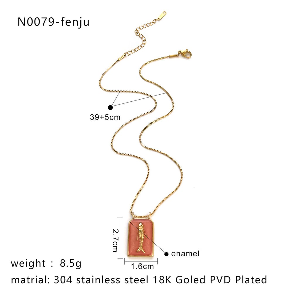 1 Piece Fish Stainless Steel Gold Color Enamel Pendant Necklace h5Picture2