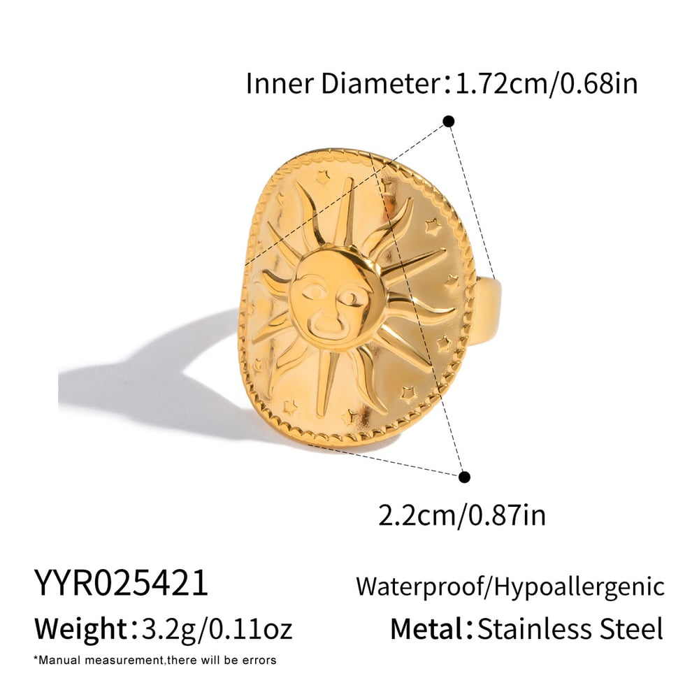 1 Piece Retro Sun Stainless Steel Statement Ring