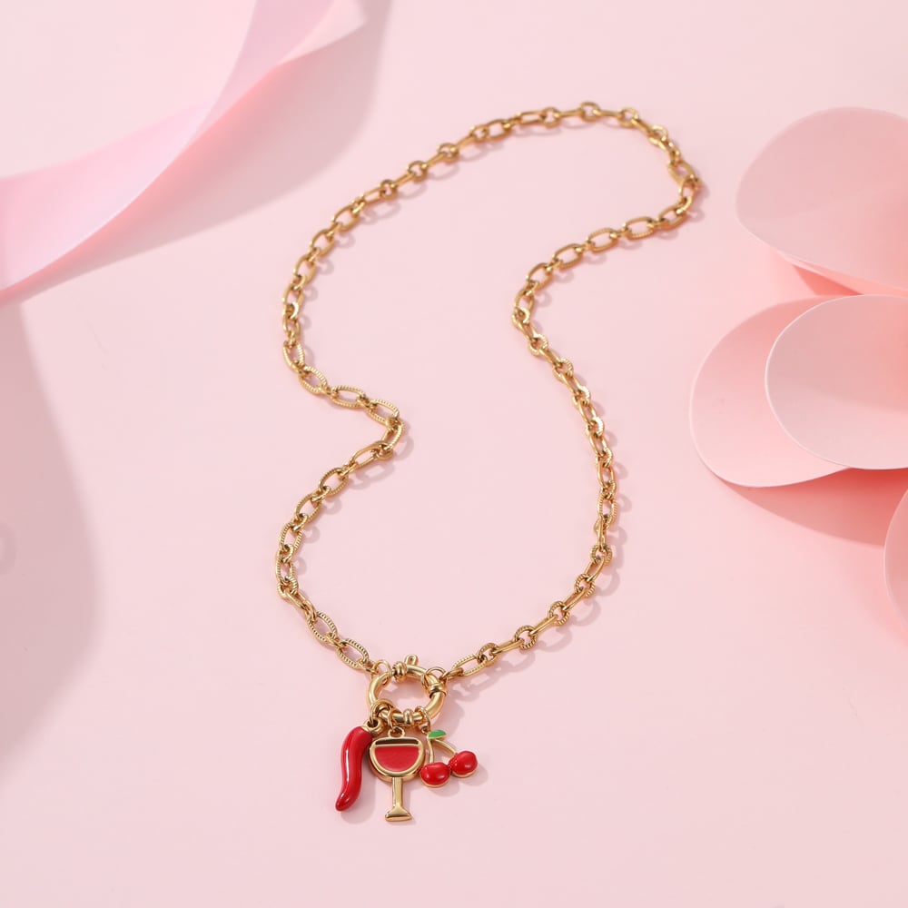 1 Piece Sweet Irregular Shape Cherry Stainless Steel Women's Pendant Necklaces h5Picture2