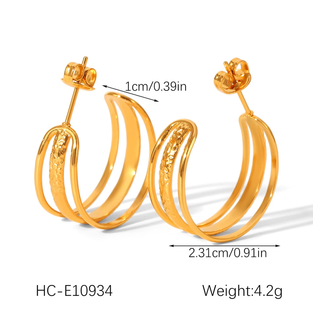 1 Pair C-shape Hollowed-out Stainless Steel Gold Color Hoop Earrings h5Picture2