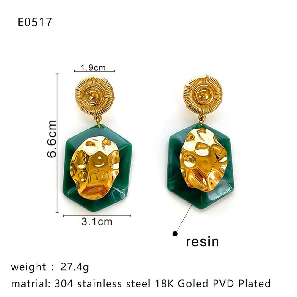 1 Pair Rectangle Resin Gold Color Drop Earrings Picture2