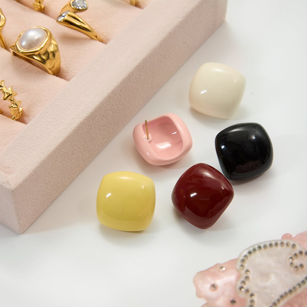 1 Pair Simple Colorful Rectangle Stainless Steel Women's Stud Earrings Picture3