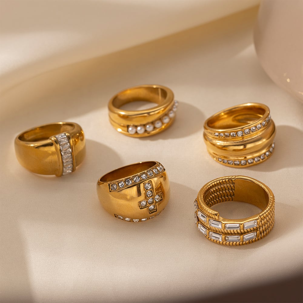 Anello con croce in acciaio inossidabile color oro da 1 pezzo h5Immagine3
