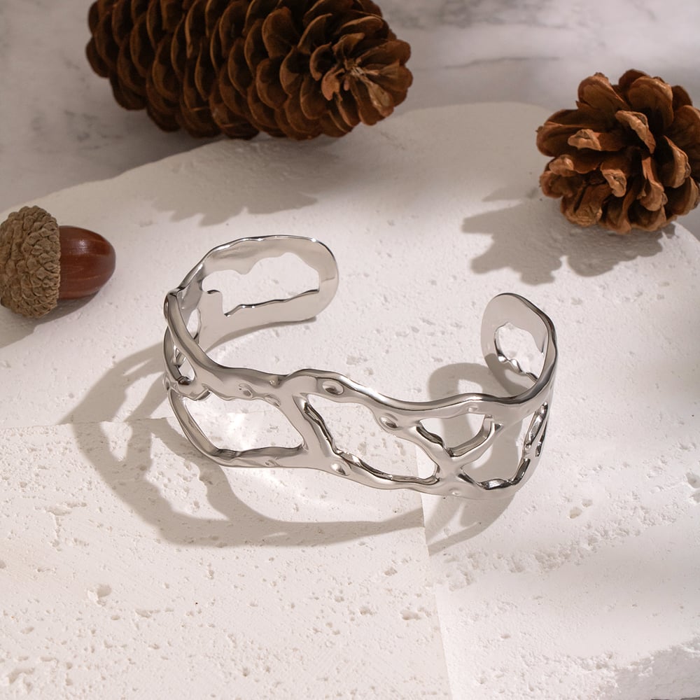 1 Stück unregelmäßig geformtes, ausgehöhltes Edelstahl-Armband Bild4