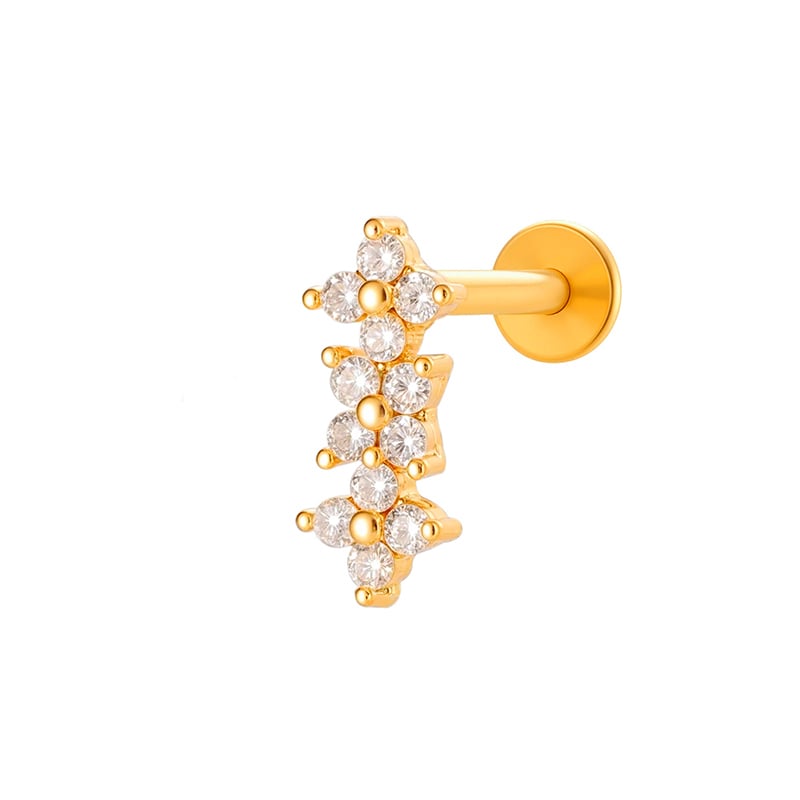 1 Stück Elegante Blume Kupfer Gold Farbe Zirkon Damen Piercing Ohrringe 