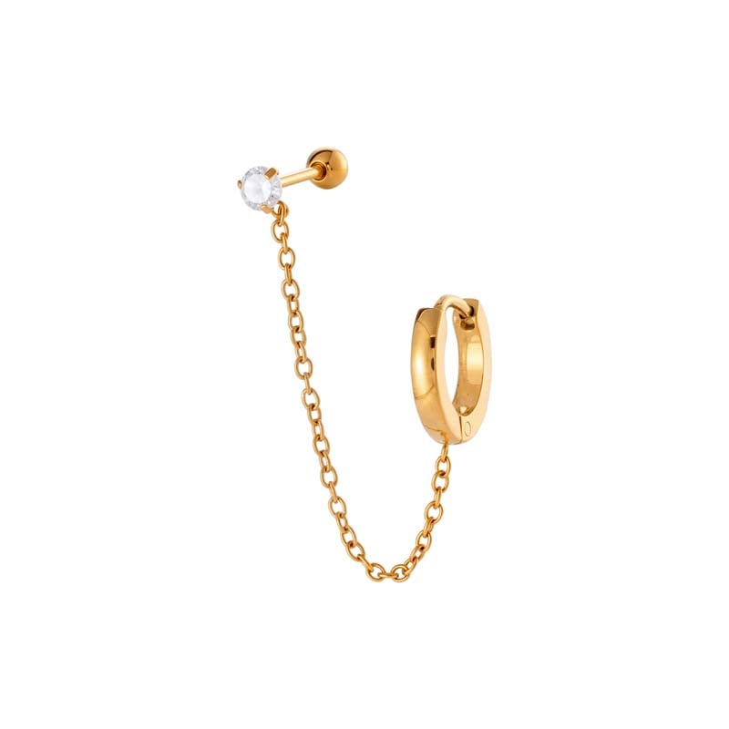 1 Piece Simple Star Circle Gold Color Zircon Piercing Earring