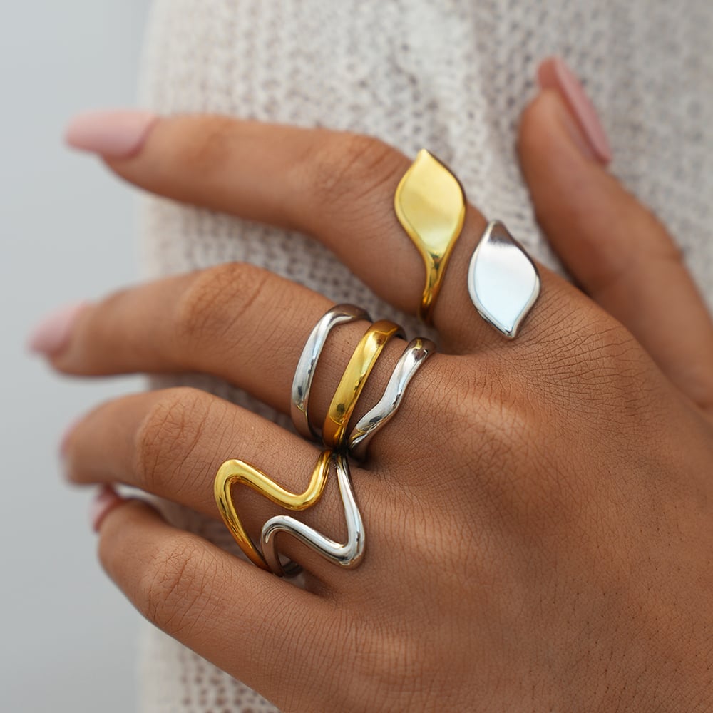 1 Piece  Mixed Gold Color And Silver Colors Stainless Steel  Women's Statement Rings h5Picture7