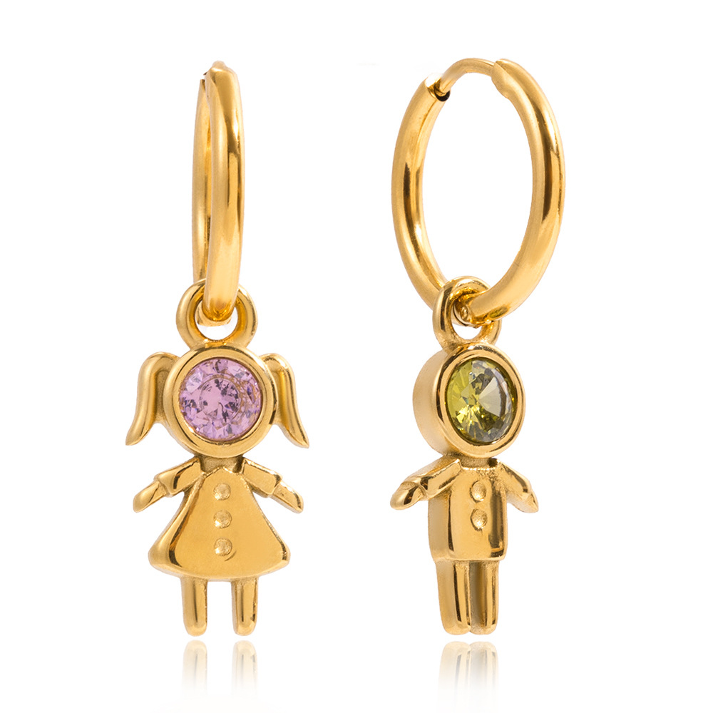 1 Pair Romantic Children Stainless Steel Gold Color Zircon Women's Drop Earrings