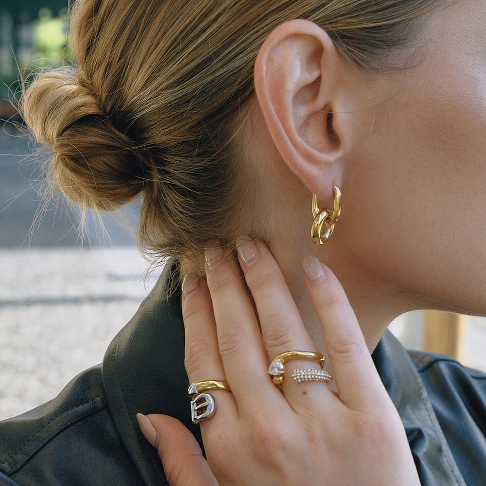 1 Pair Simple Circle Mixed Gold&Silver Colors Stainless Steel Women's Hoop Earrings h5Picture2