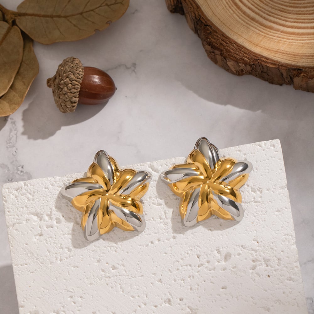 1 Pair Flower Mixed Gold Stainless Steel Stud Earrings Picture5