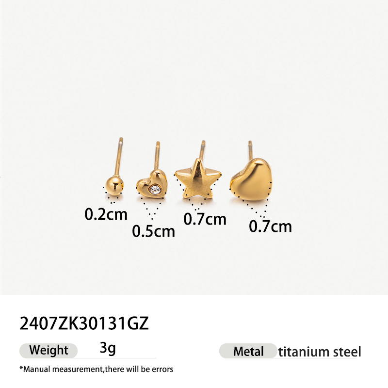1 Set Heart Star Moon Stainless Steel Gold Color Stud Earrings