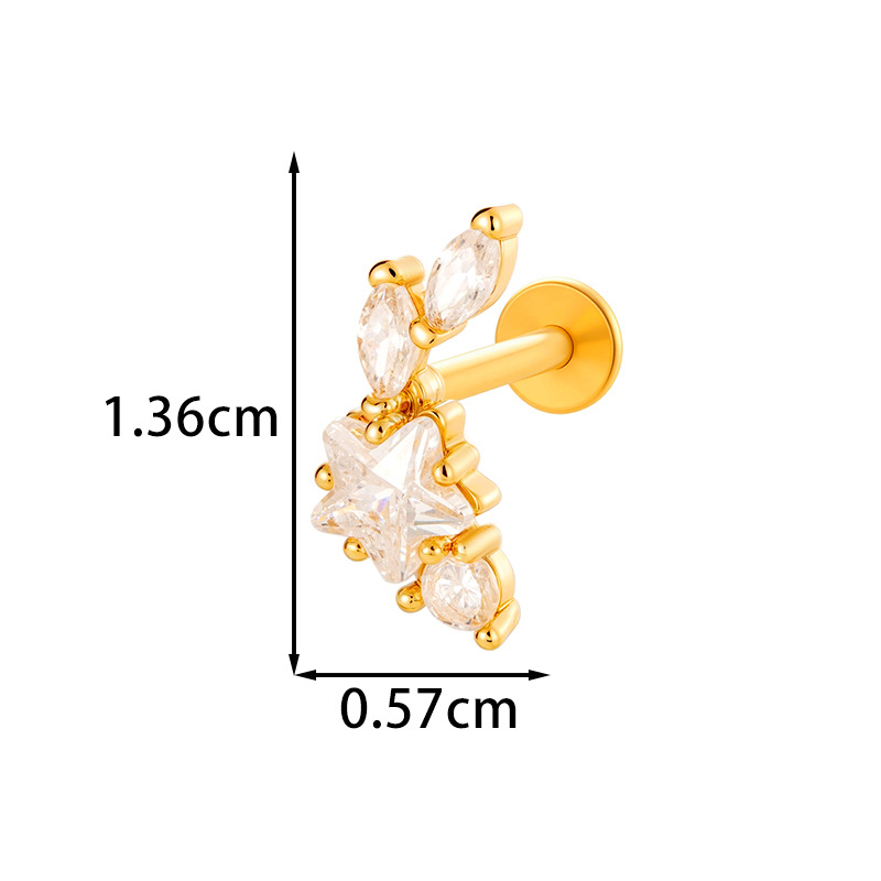 1 Stück geometrische Figur Kupfer Titanlegierung Gold Farbe Zirkon Damen Piercing Ohrringe Bild2