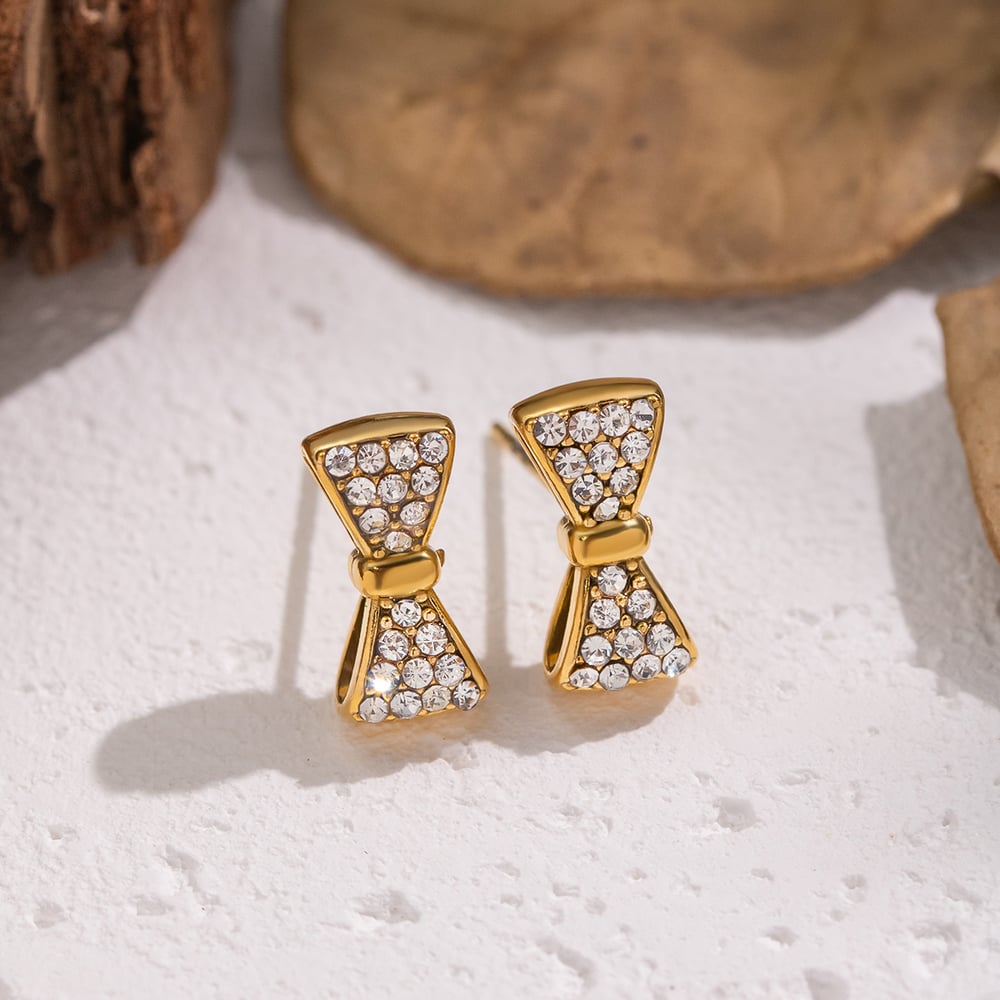 1 Pair Bow Knot Stainless Steel Gold Color Stud Earrings Picture4