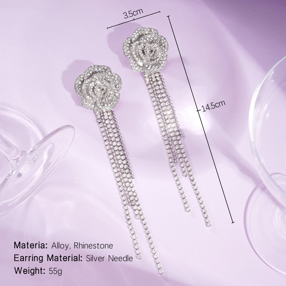 1 Pair Festive Series Rose Tassel Alloy Dangle Earrings