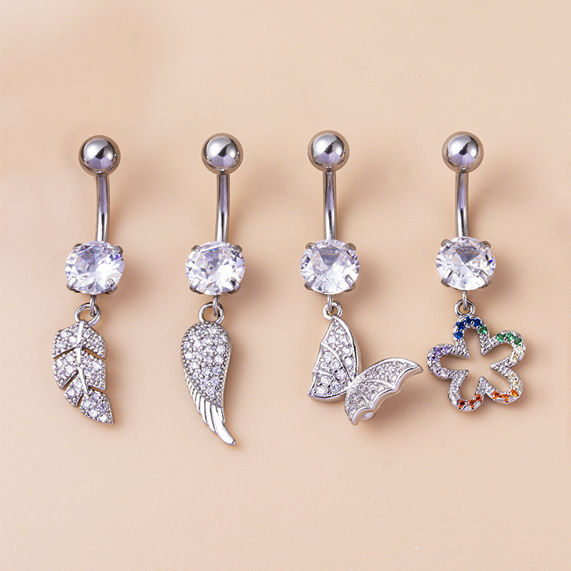 1 Piece Flower Butterfly Copper Zircon Navel Piercing Picture4