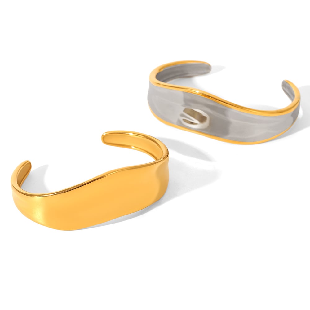 1 Stück unregelmäßig geformte Damenarmreifen aus Edelstahl in Goldfarbe h5Bild6