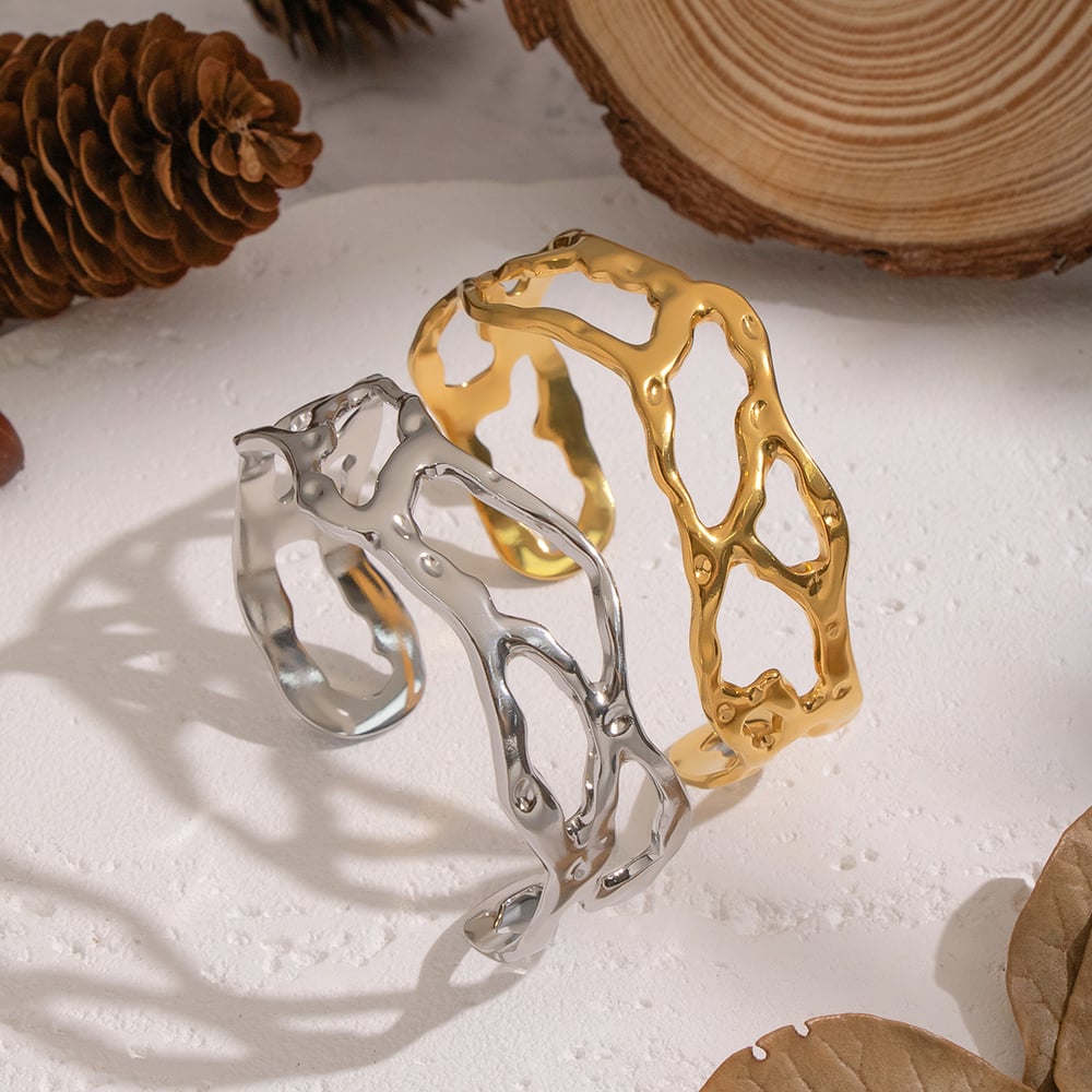 1 Stück unregelmäßig geformtes, ausgehöhltes Edelstahl-Armband Bild2