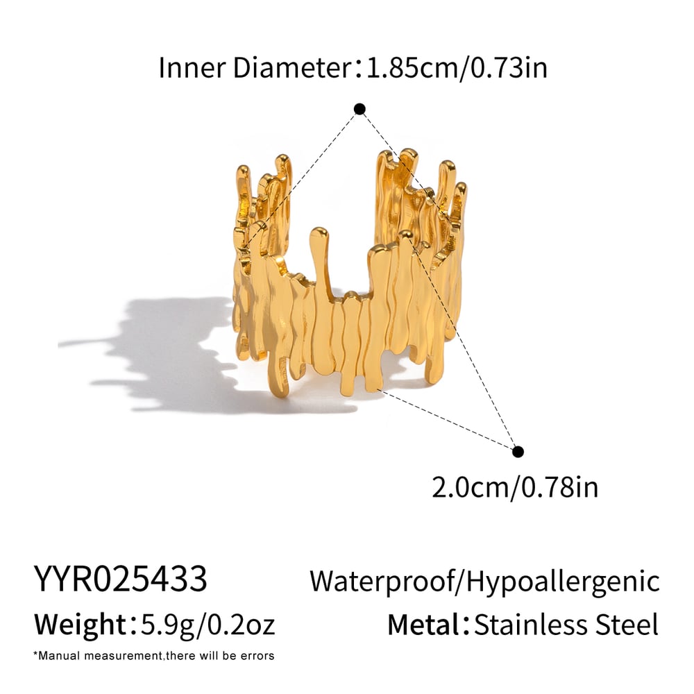 1 Piece Irregular Shape Strip Stainless Steel Gold Color Statement Ring