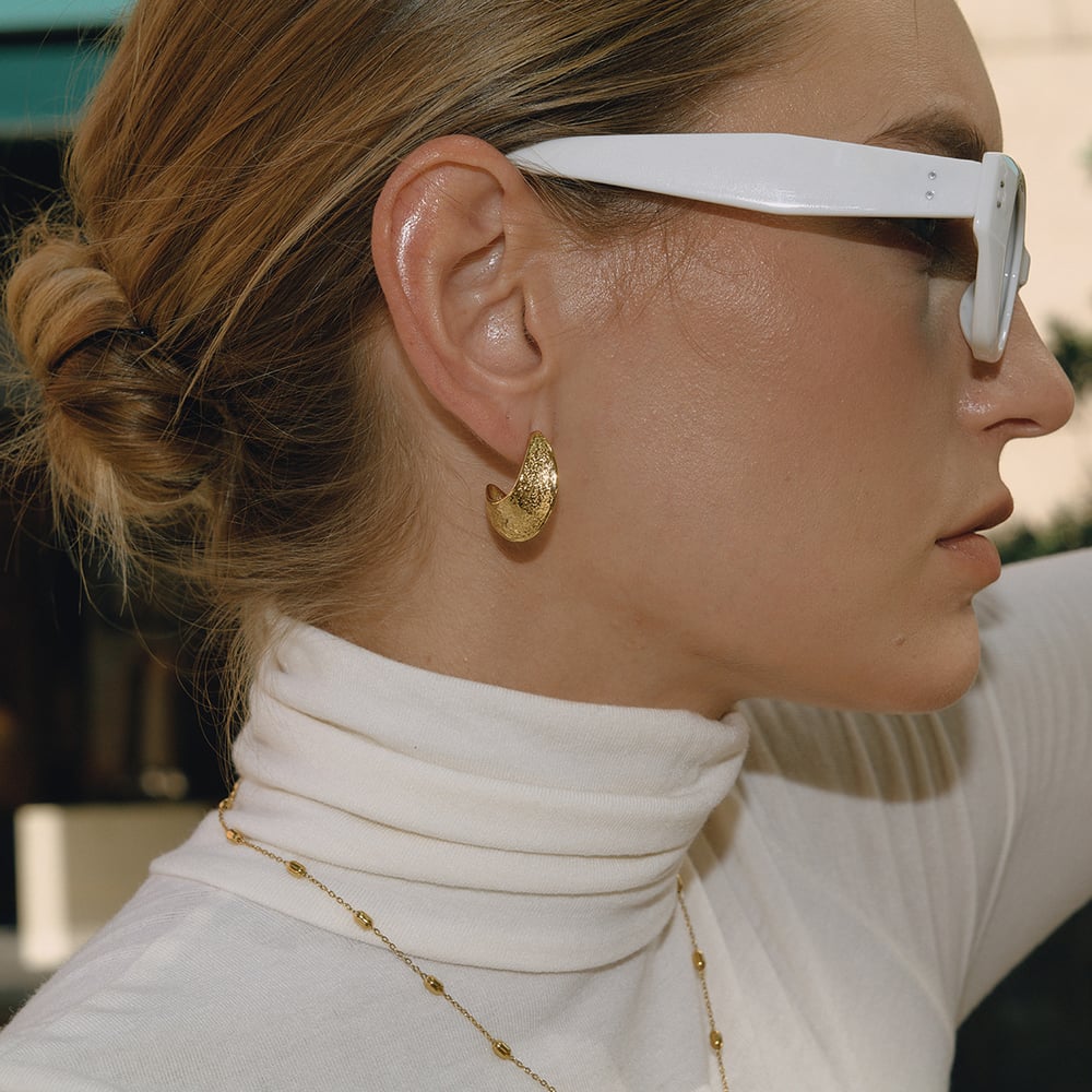 1 Pair Classic Hammer Pattern Stainless Steel Gold Color Women's Hoop Earrings Picture5