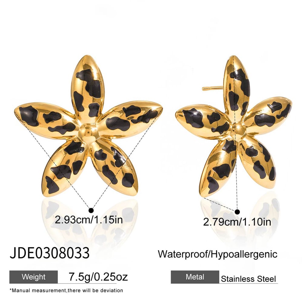 1 Pair Sexy Flower Leopard Print Stainless Steel Gold Color Women's Stud Earrings Picture2