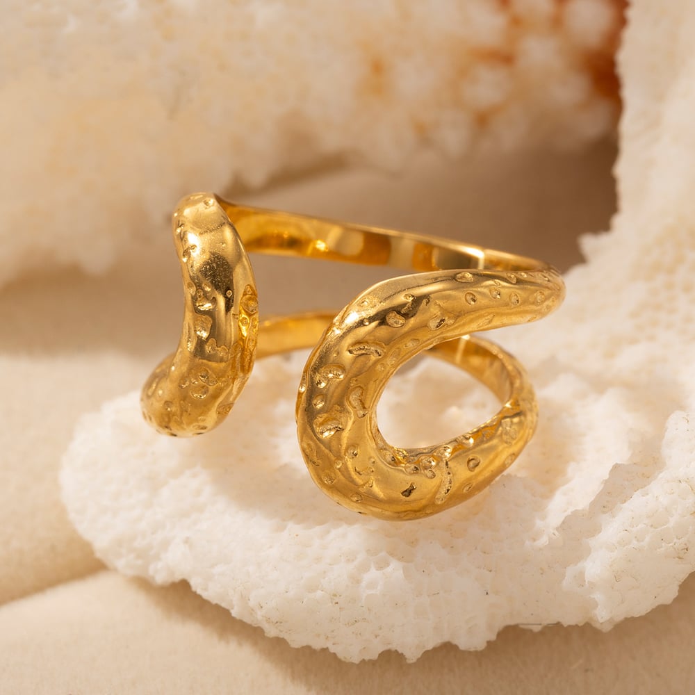 Anello statement in acciaio inossidabile color oro a forma di linea da 1 pezzo h5Immagine2