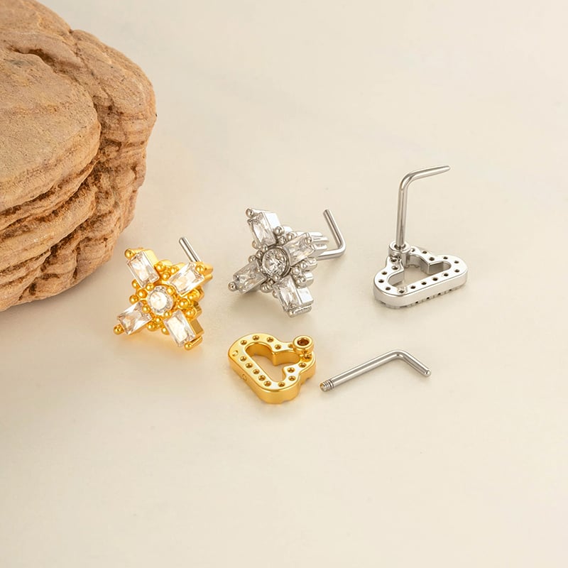 1 Piece Copper Gold Color Zircon Nose Stud Picture3