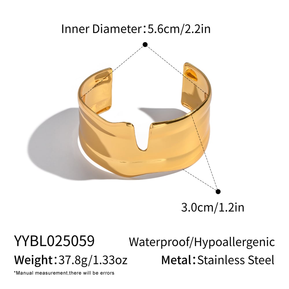 1 Stück einfarbiges Manschettenarmband aus Edelstahl in Goldfarbe 