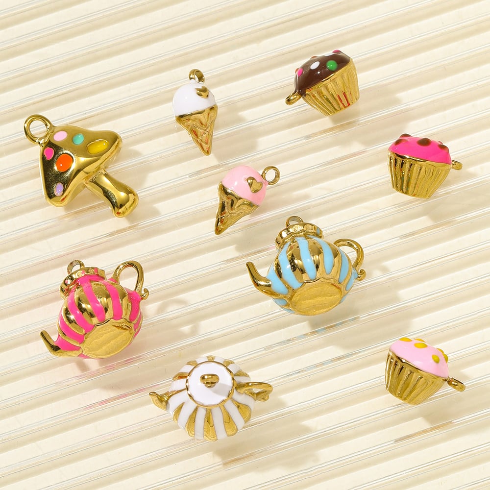 1 Piece Cute Dessert Stainless Steel Gold Color Women's Pendants h5Picture5