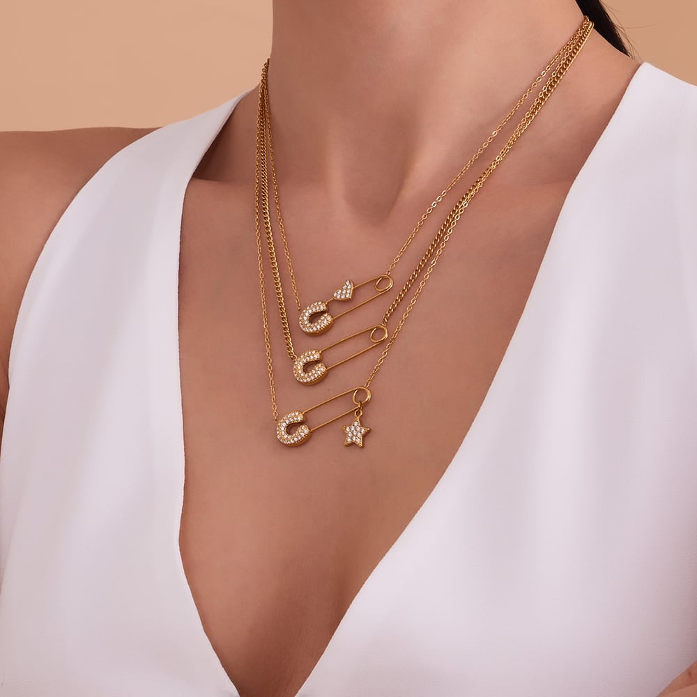 Tägliche Büroklammer Edelstahl Gold Farbe Damen Anhänger Halsketten h5Bild5