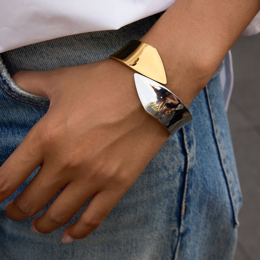 1 Piece Mixed Gold&Silver Colors Stainless Steel Women's Bangles h5Picture4