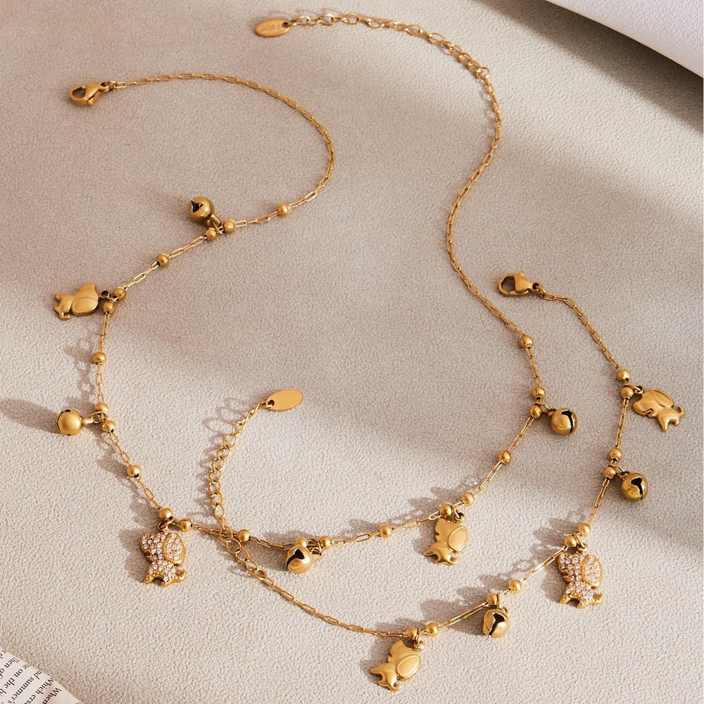 Delicate Cute Puppy Stainless Steel Gold Color Zircon Women's Jewelry Sets Picture5