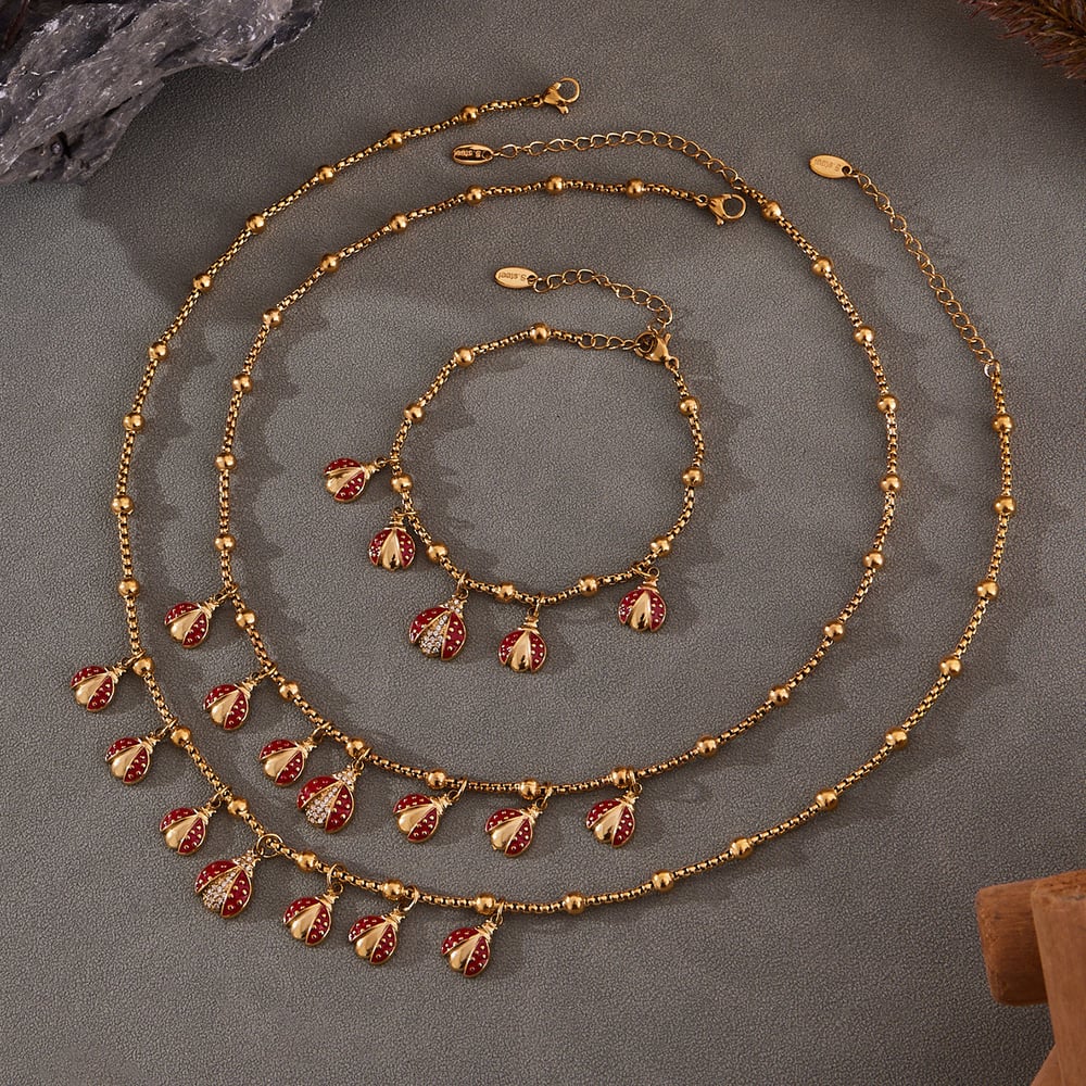 Exquisite Beetle Stainless Steel Gold Color Zircon Women's Jewelry Sets Picture5