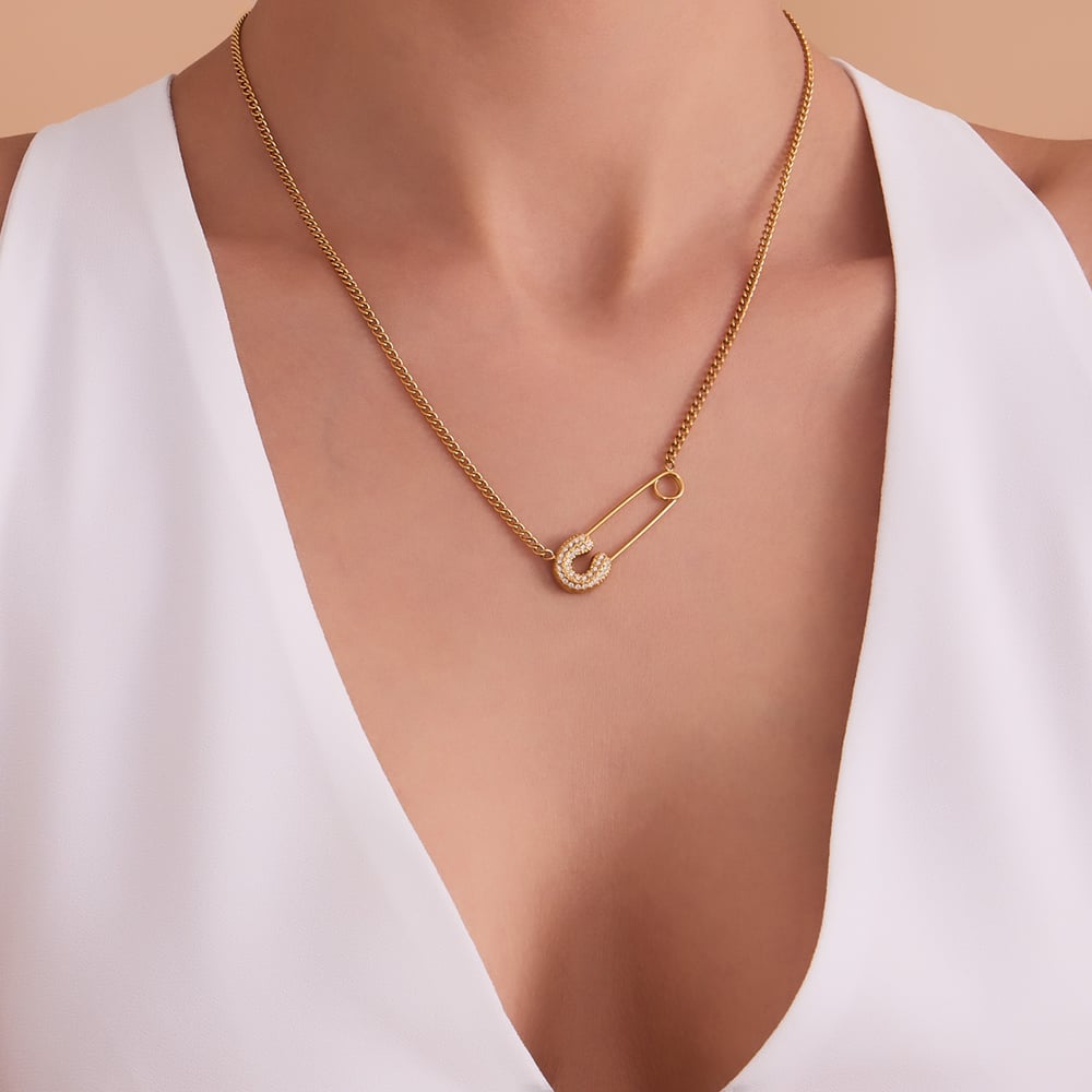 Tägliche Büroklammer Edelstahl Gold Farbe Damen Anhänger Halsketten h5Bild3