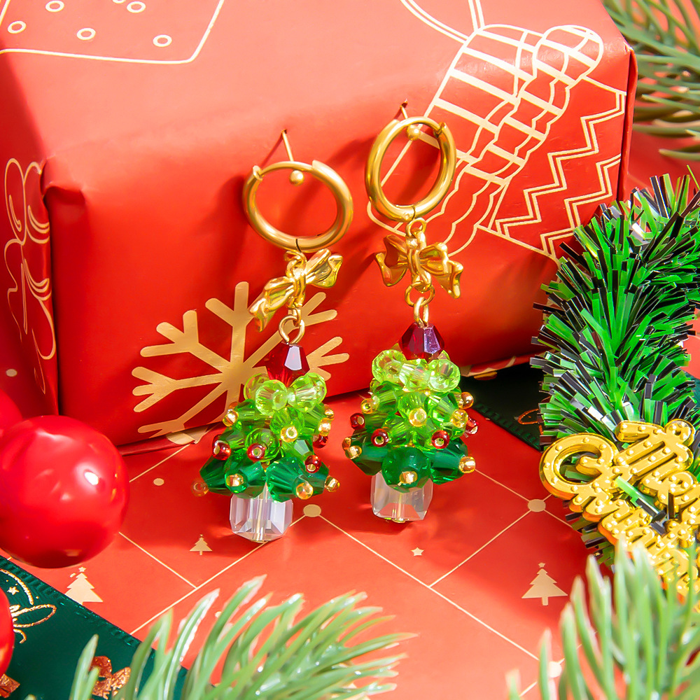 1 Paar klassische Weihnachtspflanzen-Ohrhänger aus Edelstahl für Damen Bild2