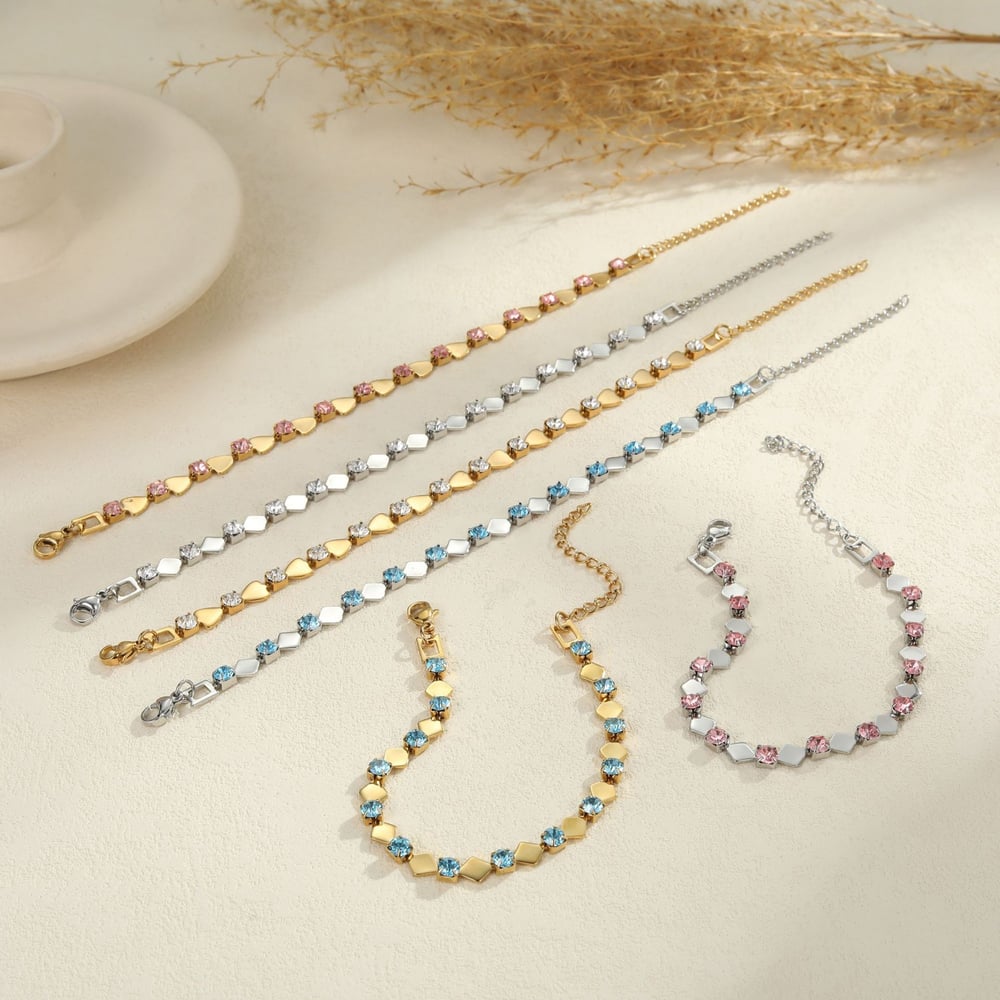 1 Piece Simple  Heart Rectangle Stainless Steel  Zircon Women's Chain Bracelets Picture2