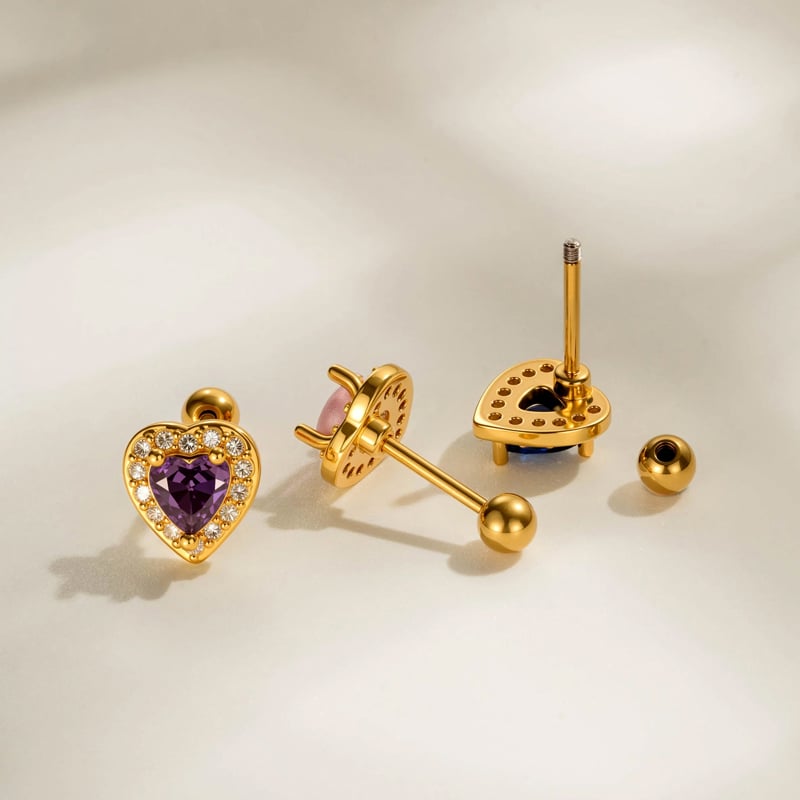 1 Piece Heart Copper Gold Color Zircon Piercing Earring Picture3