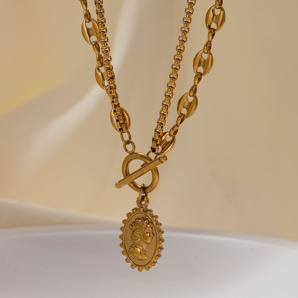 1 Parça Paslanmaz Çelik Altın Renkli Katmanlı Kolye h5Resim3