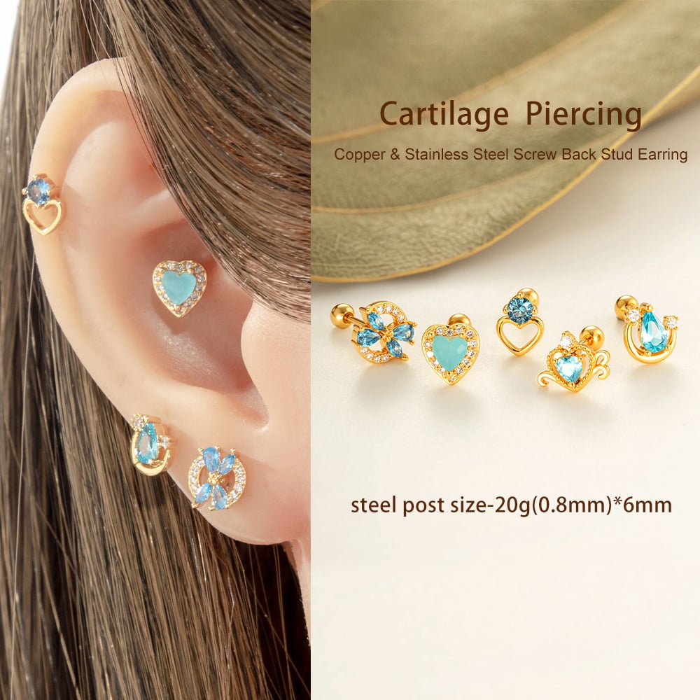 1 Piece Heart Copper Gold Color Zircon Piercing Earring Picture4