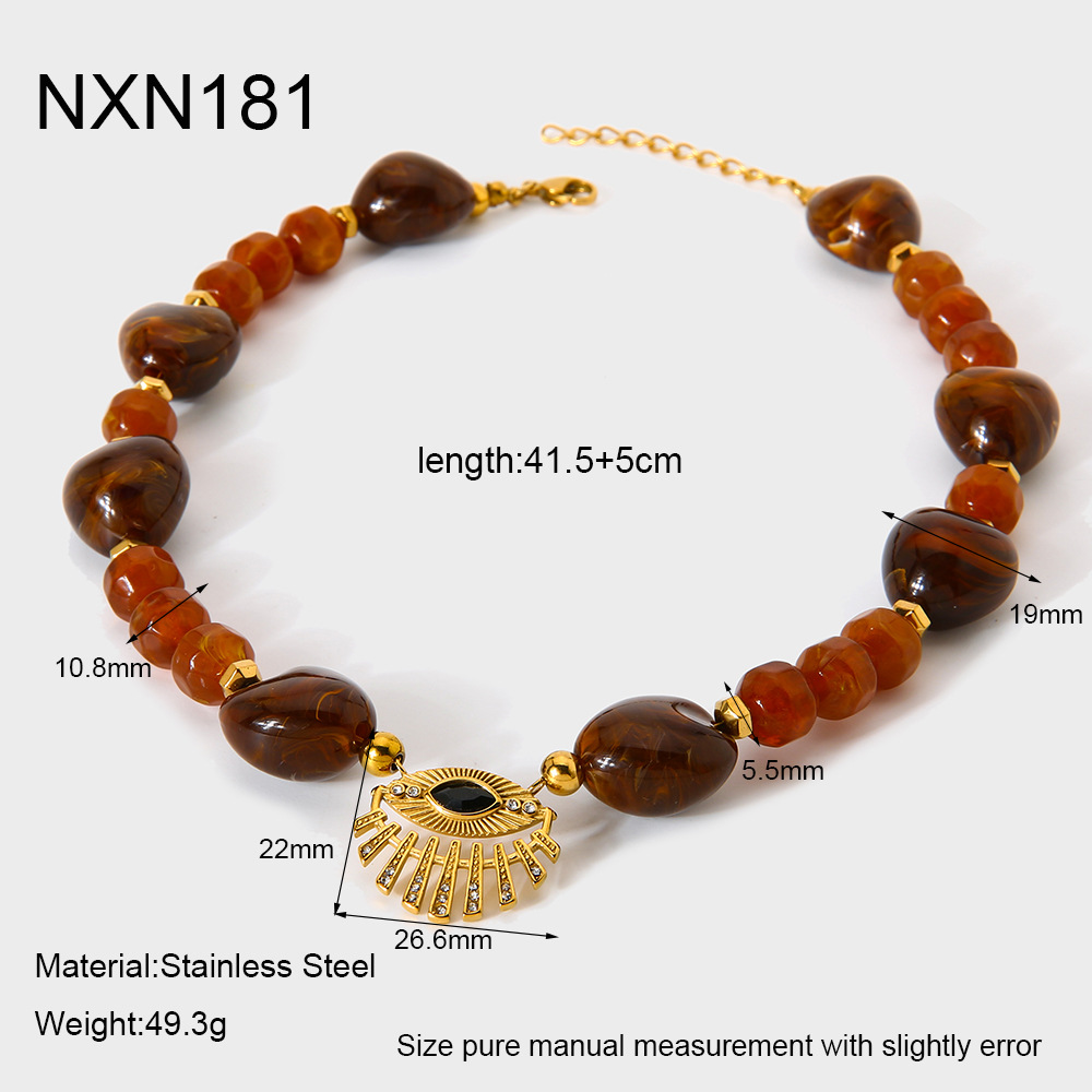 1 Piece Retro Devil's Eye Beads Stainless Steel Gold Color Women's Beaded Necklaces