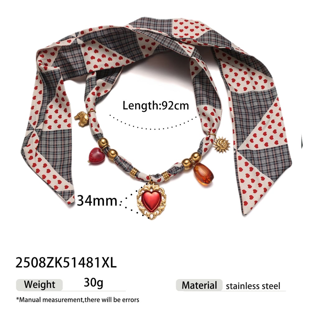 1 Piece Heart Stainless Steel Gold Color Fabric Pendant Necklace