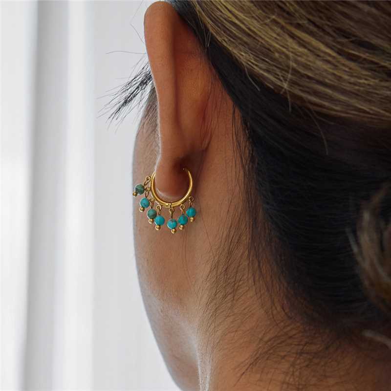 1 Pair Elegant Circle Calaite Stainless Steel Gold Color Women's Hoop Earrings h5Picture4