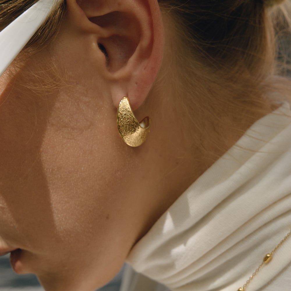 1 Pair Classic Hammer Pattern Stainless Steel Gold Color Women's Hoop Earrings Picture3