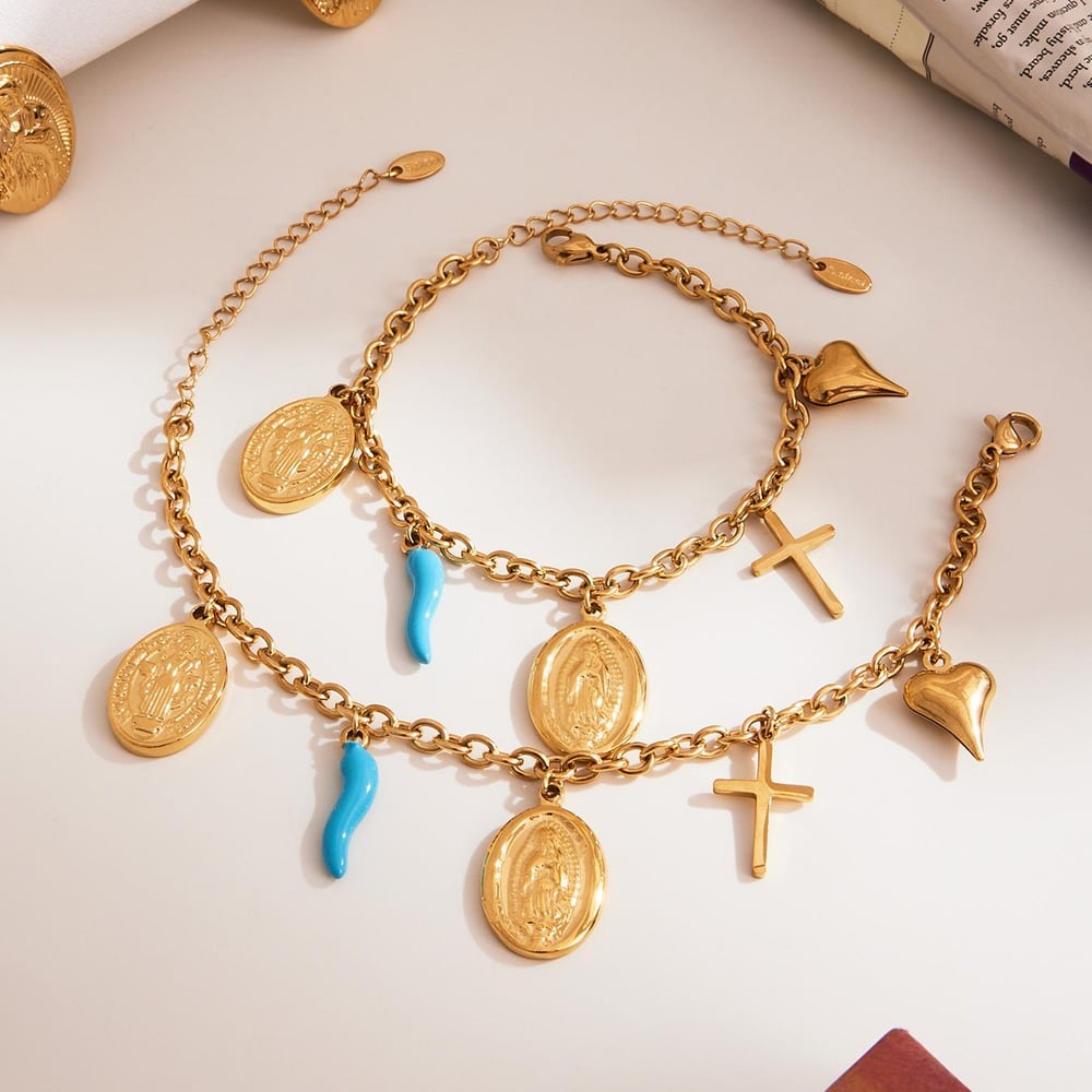 Luxuriöse Serie Retro Madonna Edelstahl Gold Farbe Damen Schmuck Sets h5Bild3