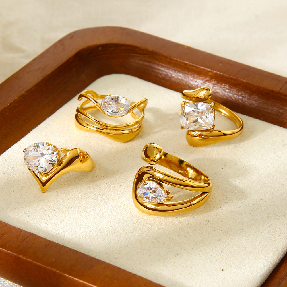 1 Piece Romantic  Elegant Circle Rectangle Stainless Steel  Zircon Women‘s Statement Rings Picture4