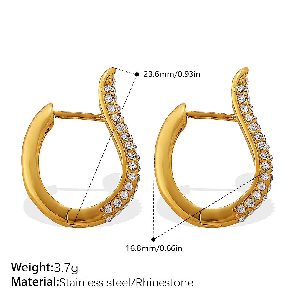 1 Pair Stainless Steel Gold Color Crystal Hoop Earrings