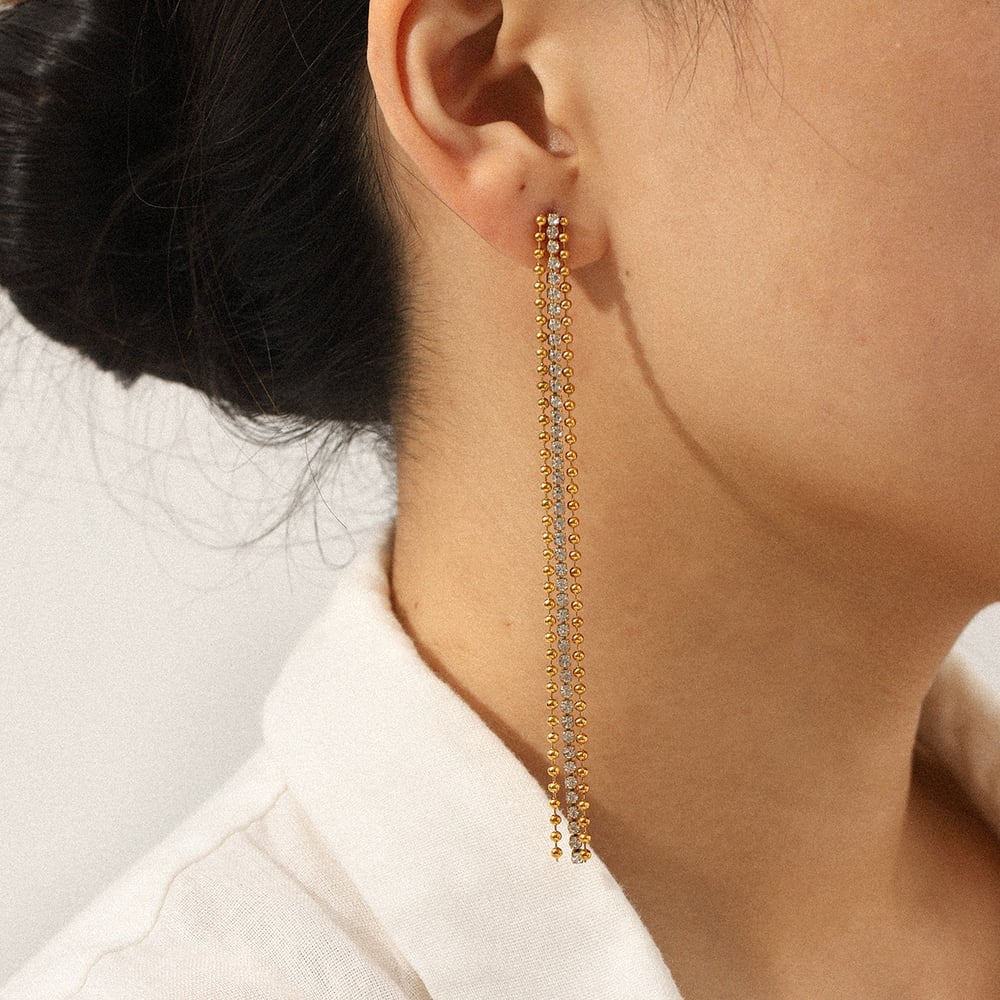 1 Pair Luxurious Daily Tassel Stainless Steel Gold Color Women's Stud Earrings h5Picture4